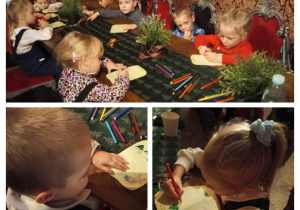Dzieci z grupy II kolorują choinki