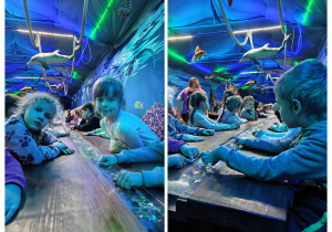 Dzieci siedzą przy wspólnym stole