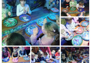 Dzieci składają bałwanka z koralików