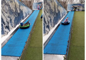 Dzieci zjeżdżają na pontonach