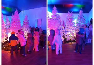 Dzieci robią koło wokół choinek