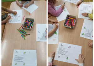 Dzieci kolorują list kredkami