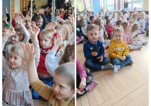 Dzieci siedzą podczas audycji muzycznej