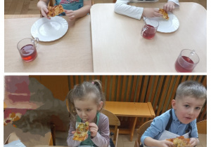 Przedszkolaki jedzą pizzę
