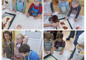 Dzieci smarują pizzę sosem
