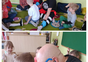 Prowadzący osłuchuje chłopców stetoskopem