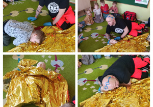 Dzieci poznają zastosowanie koca gaśniczego