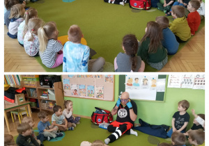 Dzieci siedzą na dywanie