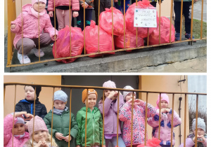 Dzieci prezentują zebrane przez siebie śmieci