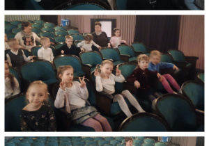 Dzieci siedzą na widowni w teatrze