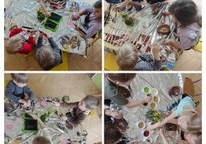 Dzieci z grupy II wykonują ozdoby wielkanocne