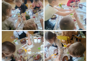 Przedszkolaki z grupy III ozdabiają czekoladowe jajka