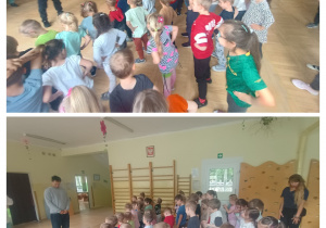 Dzieci wykonują polecenia tancerza