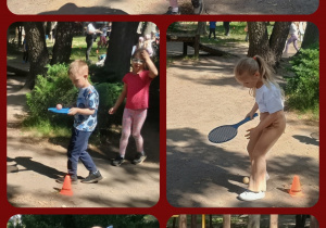 Dzieci z grupy III idą slalomem