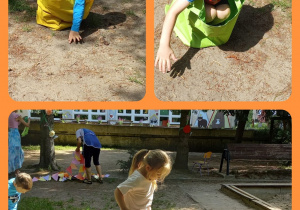 Dzieci z grupy I skaczą w workach