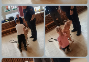 Dzieci głaszczą psa
